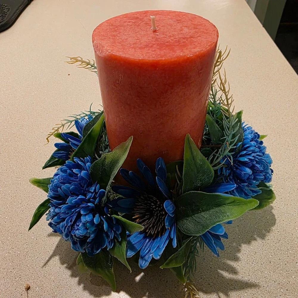 Vintage Plastic Floral Pillar Candle Ring Wreath 7
